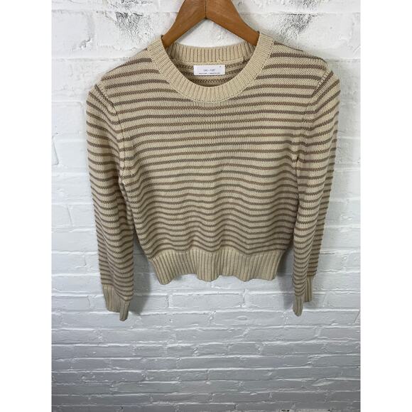 Oak + Fort Sweaters - Oak + Fort  Women's Striped Crewneck Sweater Long Sleeves Brown Cream Size M